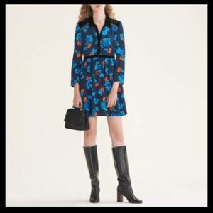 Maje Ruelli Imprime Blue Orange Floral Dress